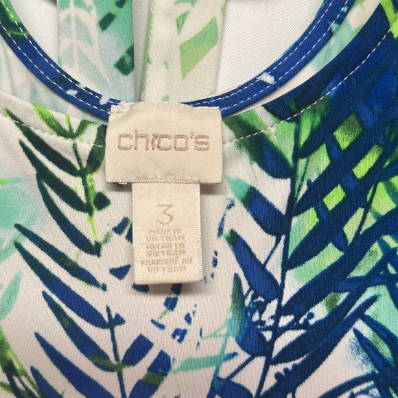 Chico's Blue and Green Leaf Print Dress Size 3, US XL - Picture 3 of 4